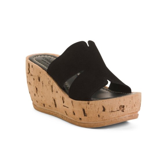 CARLO PERA Black Made In Italy Suede One Band Sandals - Picture 1 of 2